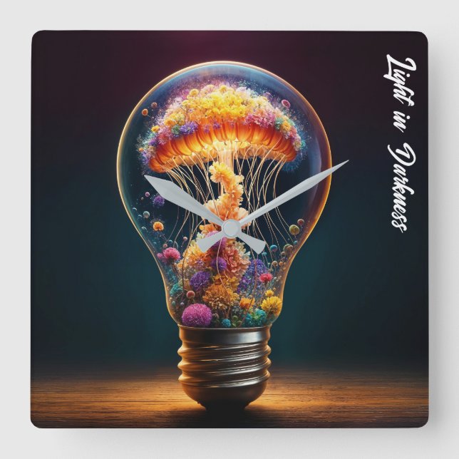 Qualle Glühbirne strahlt surreale Fantasiekunst Quadratische Wanduhr (Vorderseite)
