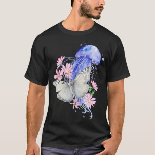 Qualle mit Schmetterling und Blumen T-Shirt
