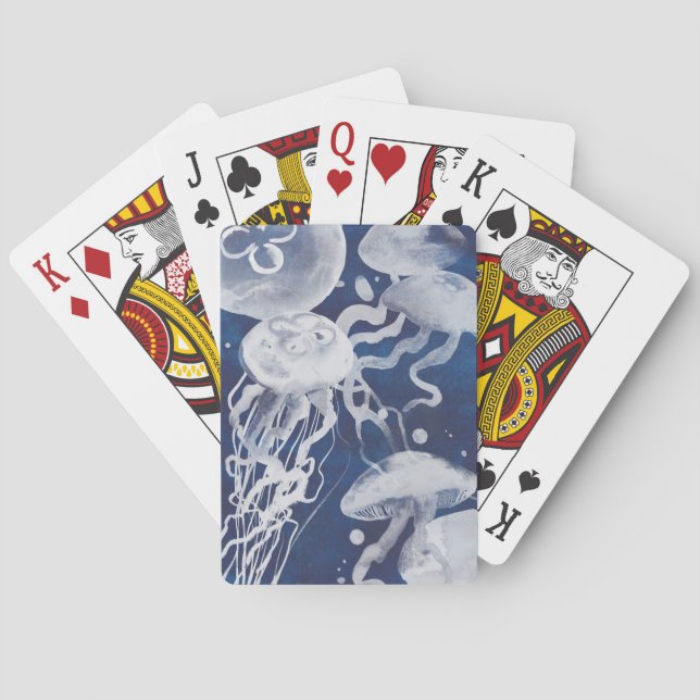 Quallen auf Marine-Hintergrund Spielkarten (Rückseite)