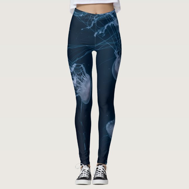 Quallen Blau und Weiße Leggins (Vorderseite)