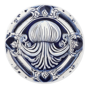 Quallen Blue und White Sea Life House Keramikknauf