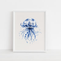 Quallen - Coastal Blue on Beige Wall Art