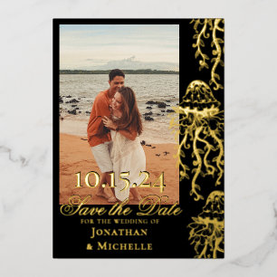 Quallen Goldfolie Strand Foto Save-the-Date-Karte Folieneinladung