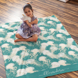 Quallen in Blue Ocean Summer Season Monogram Fleecedecke