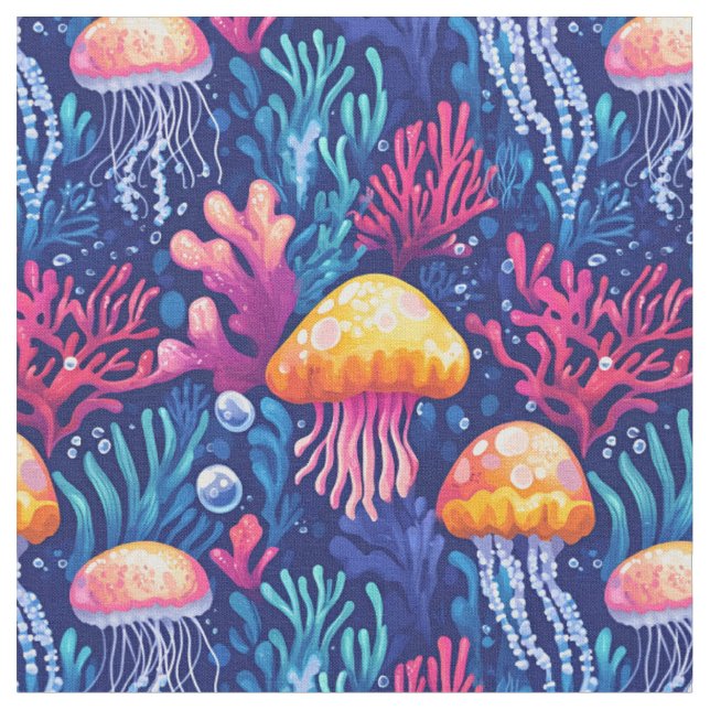 Quallen & Korallenriff Stoff (Nahaufnahme)