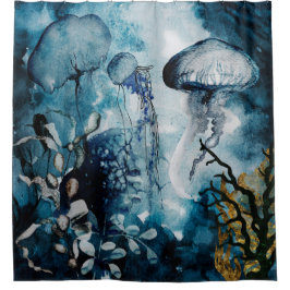 Quallen, Meerrasen mit goldenen Akzenten Duschvorhang