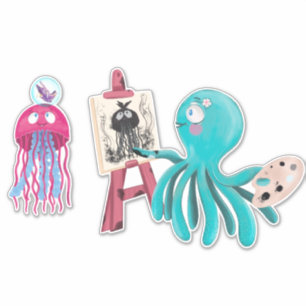 Quallen Oktopus Freunde Künstler bei der Arbeit Ki Aufkleber