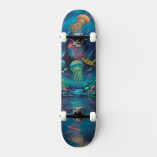Quallen-Skateboard: Farbenfrohe Unterwasser-Grafik Skateboard