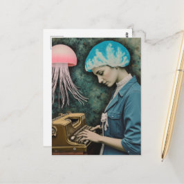 Quallen und eine Schreibmaschinen-Surrealistin Postkarte