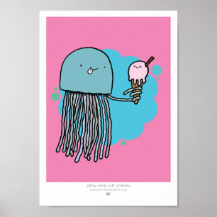 Quallen- und Eiscreme A4-Druck (PINK-HINTERGRUND) Poster