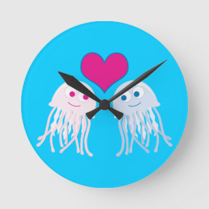 Quallenfisch-Liebe Runde Wanduhr