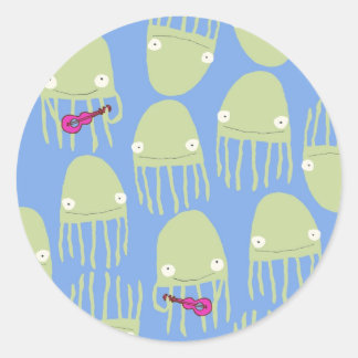 Quallenfisch Ukelele Sticker in Blau