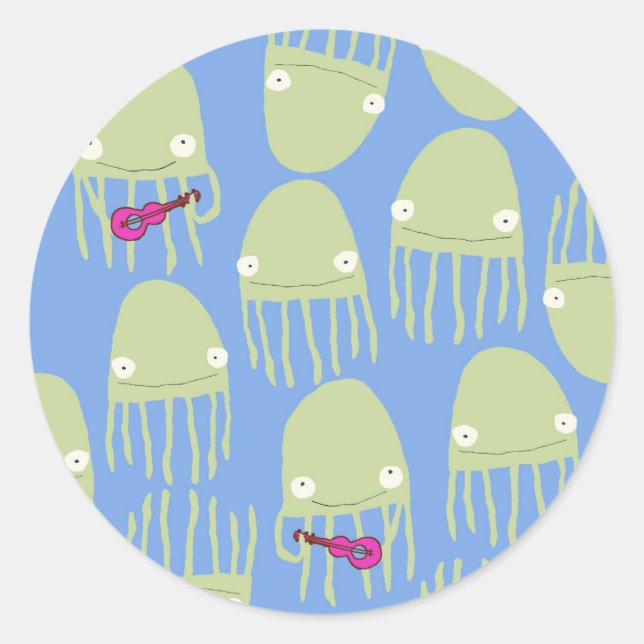 Quallenfisch Ukelele Sticker in Blau (Vorderseite)
