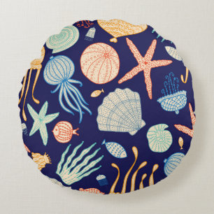 Quallenfische Muscheln Algenmuster Rundes Kissen