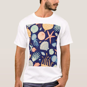 Quallenfische Muscheln Algenmuster T-Shirt