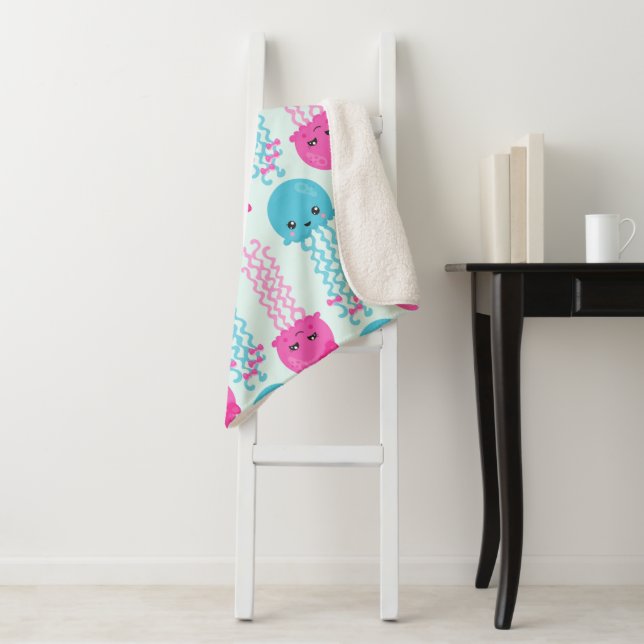 Quallenmuster, Niedliche Quallen, Meerestiere Sherpadecke (Beispiel)