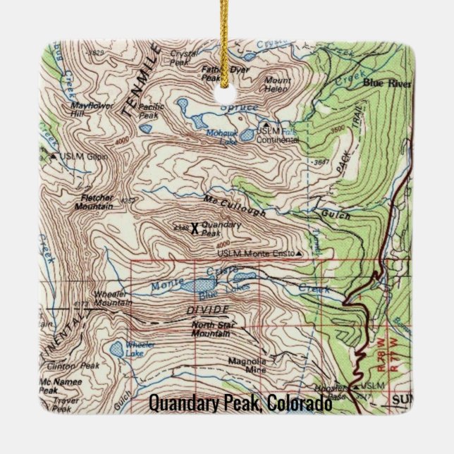 Quandary Peak CO Fourteener Map Keramikornament (Rückseite)