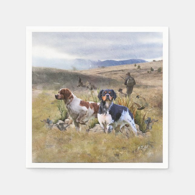 Quantenjagd mit Spaniels aus der Bretagne, Art Serviette (Vorderseite)