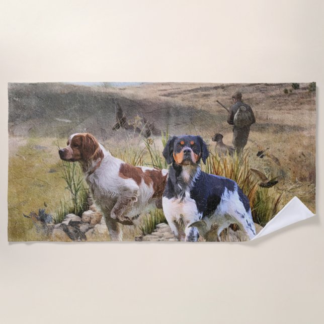 Quantenjagd mit Spaniels aus der Bretagne, Art Strandtuch (Vorderseite)
