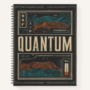 QUANTUM Abstrakt Science Waves   Grunge Retro Notizbuch