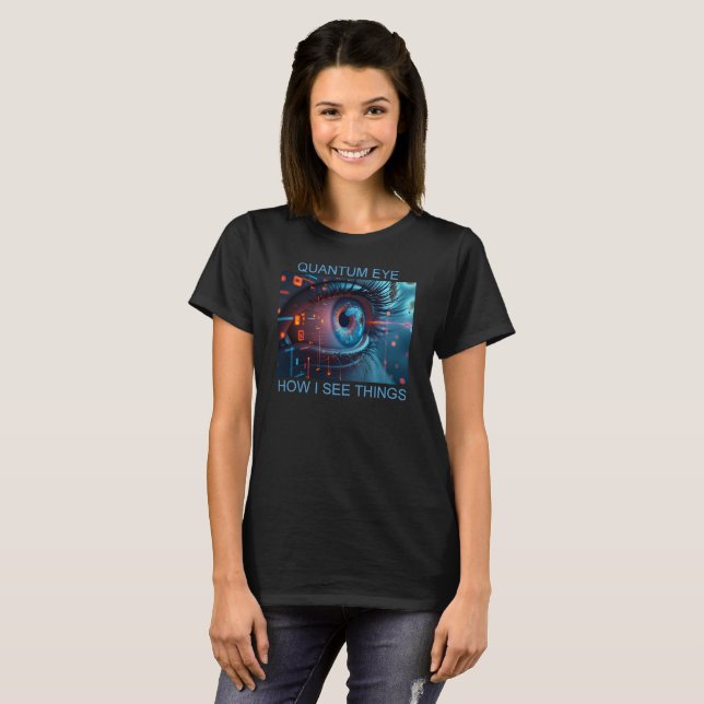 Quantum Eye Dinge Frauen schwarzes T-Shirt (Vorne ganz)