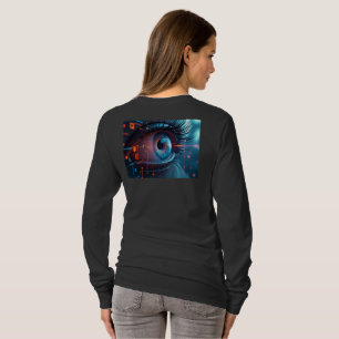 Quantum Eye Frauen lange Ärmel schwarzer T - Shirt