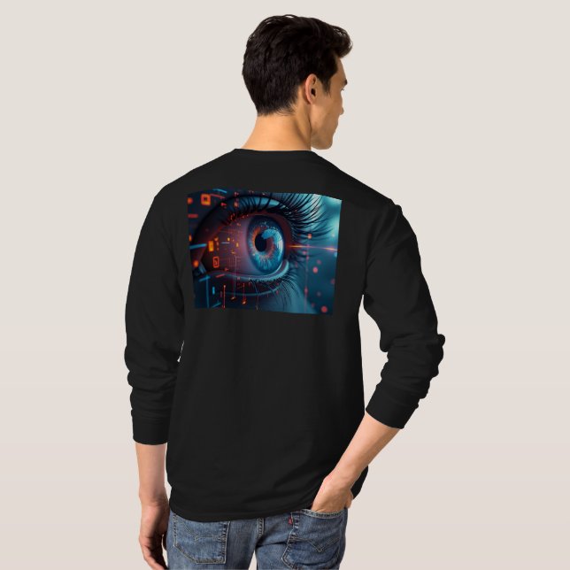 Quantum Eye Herren Langarm schwarzes T-Shirt Rücke (Schwarz voll)