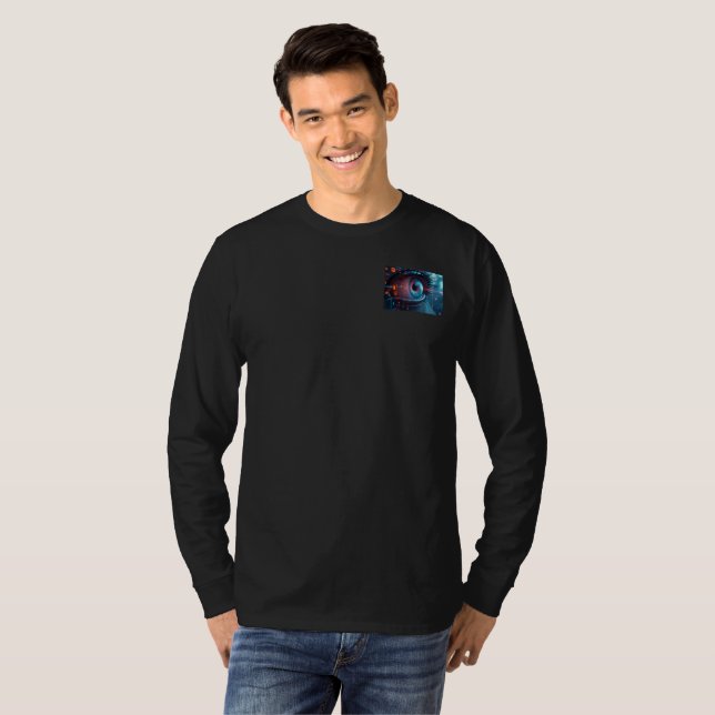Quantum Eye Herren Langarmshirt schwarzes T-Shirt  (Vorne ganz)