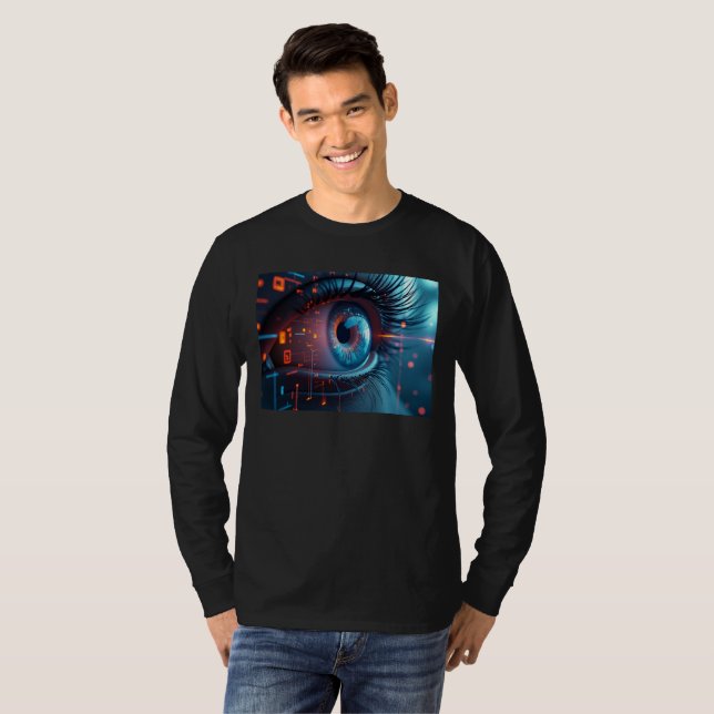 Quantum Eye Männer lange Ärmel schwarzer T - Shirt (Vorne ganz)