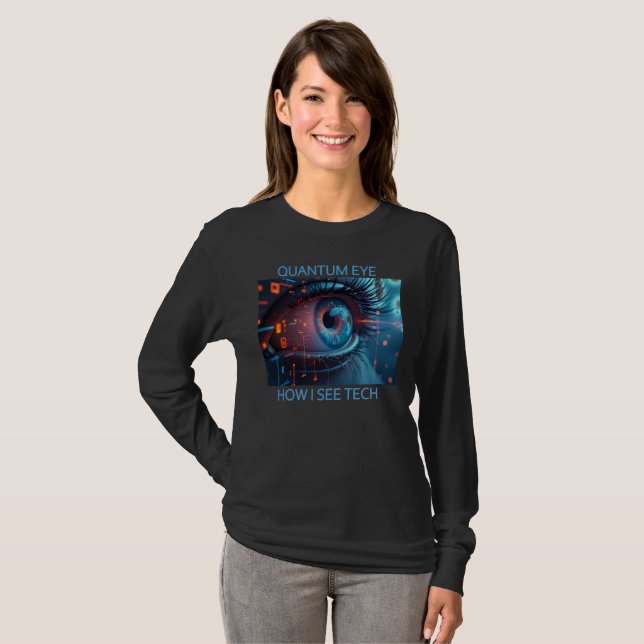 Quantum Eye Tech Frauen langärmeliger schwarzer T  T-Shirt (Vorne ganz)