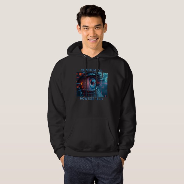 Quantum Eye Tech Herren schwarze Kapuzenpullover Hoodie (Vorne ganz)
