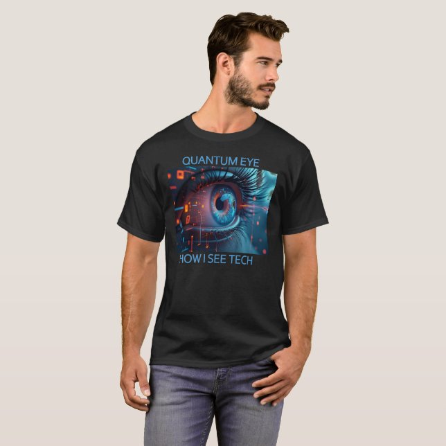 Quantum Eye Tech Herren schwarzes T-Shirt (Vorne ganz)