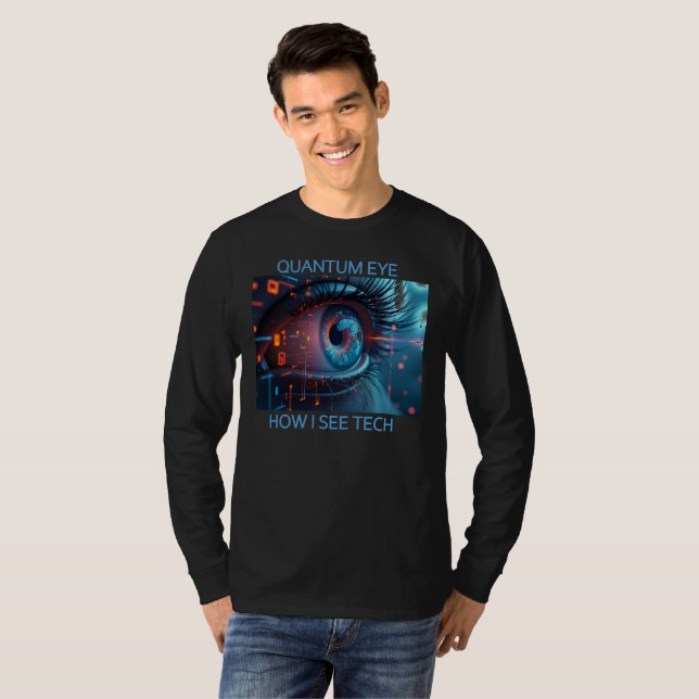 Quantum Eye Tech Männer schwarzes Langarm-T-Shirt T-Shirt (Vorne ganz)
