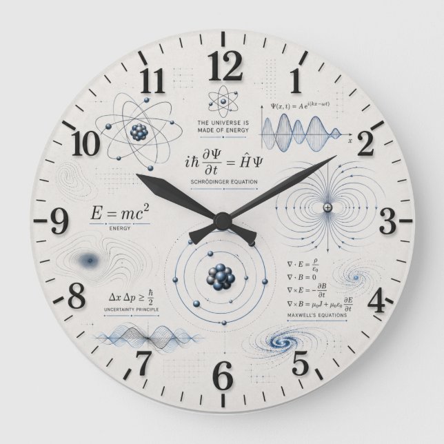 Quantum Physics Science Classroom Große Wanduhr (Vorderseite)