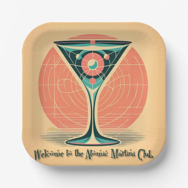 Quantum-Verschränkung Atomic Martini Club Cocktail Pappteller (Vorderseite)