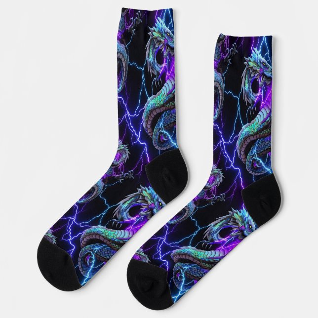 Quantum Verse - Elektrische Drachensocken Socken (Linkes Detail)