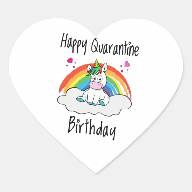 Quarantäne Birthday Unicorn Regenbogen Herz-Aufkleber (Vorderseite)