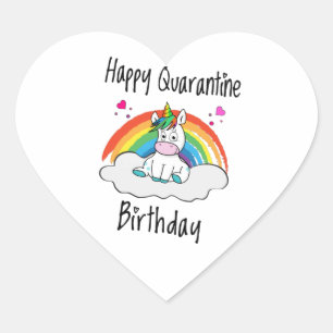 Quarantäne Birthday Unicorn Regenbogen Herz-Aufkleber