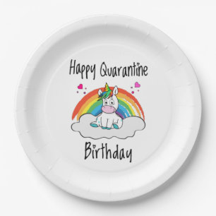 Quarantäne Birthday Unicorn Regenbogen Pappteller