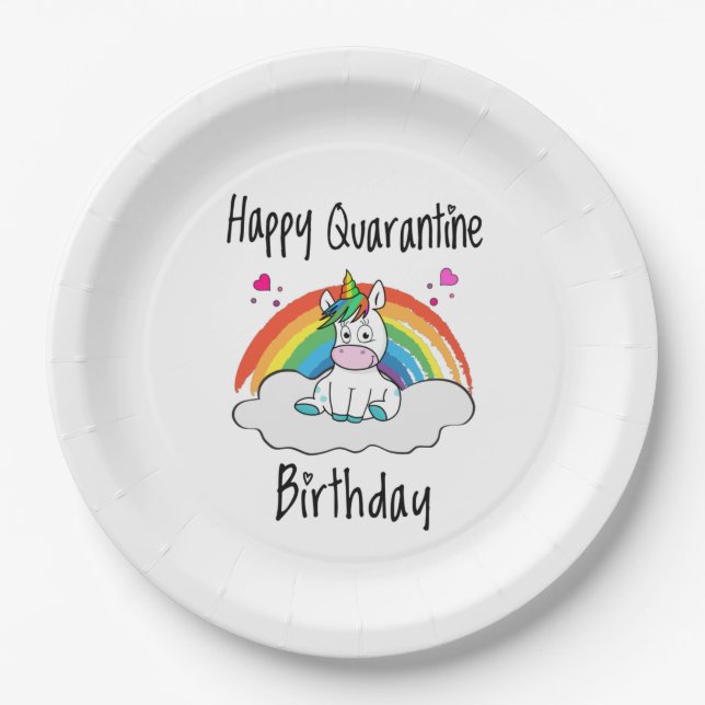 Quarantäne Birthday Unicorn Regenbogen Pappteller (Vorderseite)