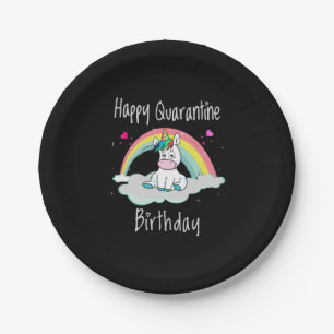 Quarantäne Birthday Unicorn Regenbogen Pappteller