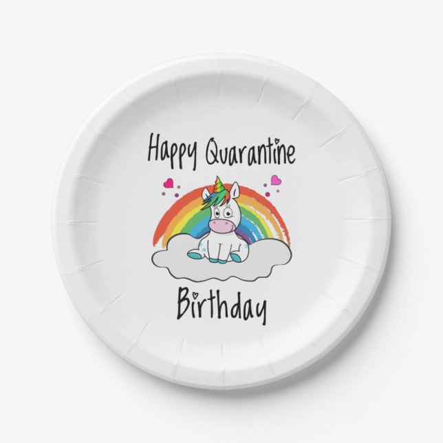 Quarantäne Birthday Unicorn Regenbogen Pappteller (Vorderseite)