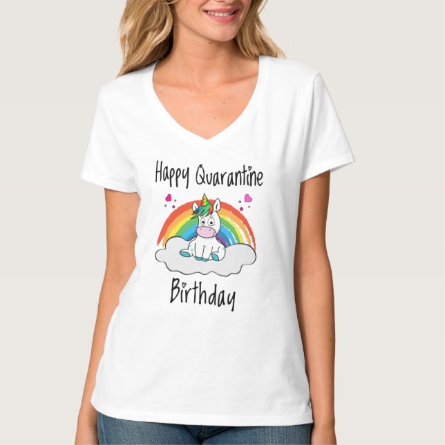 Quarantäne Birthday Unicorn Regenbogen T-Shirt (Vorderseite)