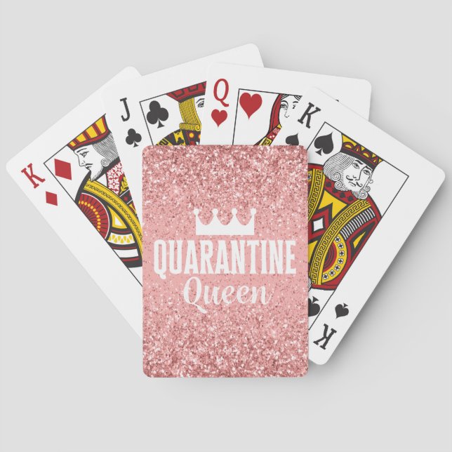 Quarantäne Queen - rosa Glitzer mit Krone Spielkarten (Rückseite)