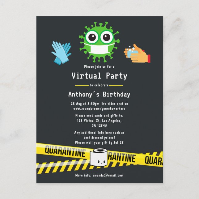 Quarantäne Virtual Birthday Party Postkarte (Vorderseite)