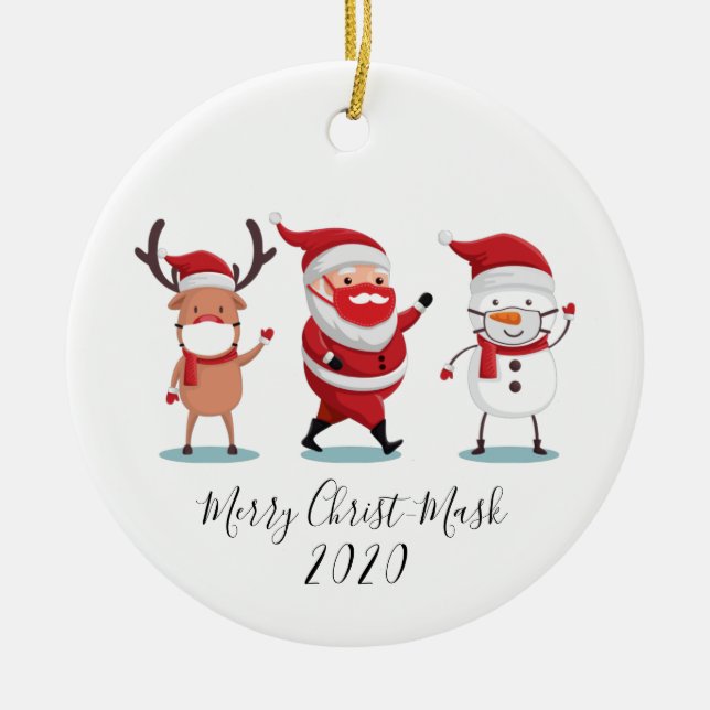 Quarantine 2020 Merry Christmask Script Keramik Ornament (Vorne)