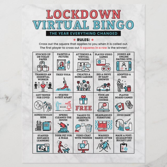 Quarantine Bingo Lockdown Activities (Vorderseite)