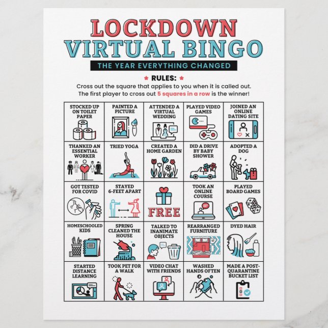 Quarantine Bingo Lockdown Activities (Vorderseite)