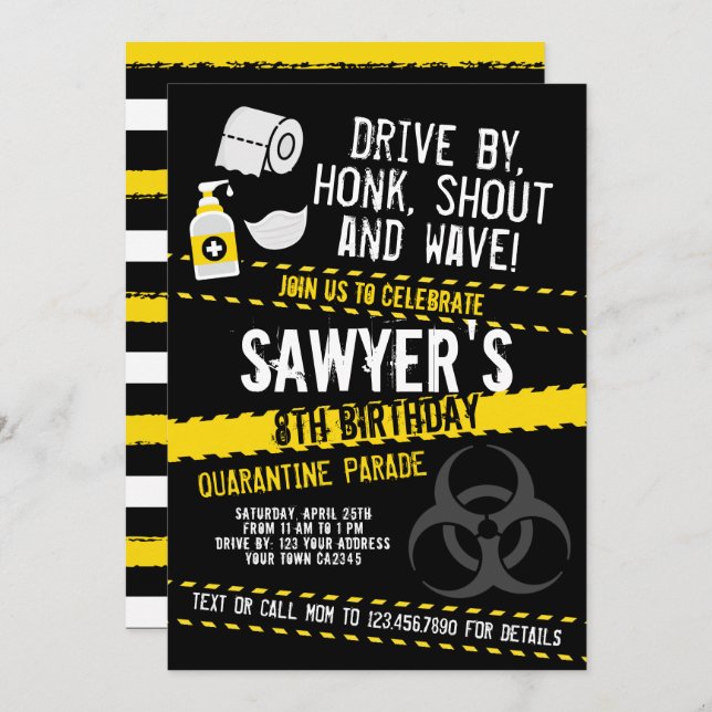 Quarantine Birthday Parade Einladung (Vorne/Hinten)
