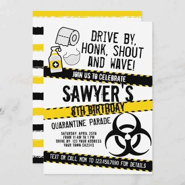 Quarantine Birthday Parade Einladung (Vorne/Hinten)